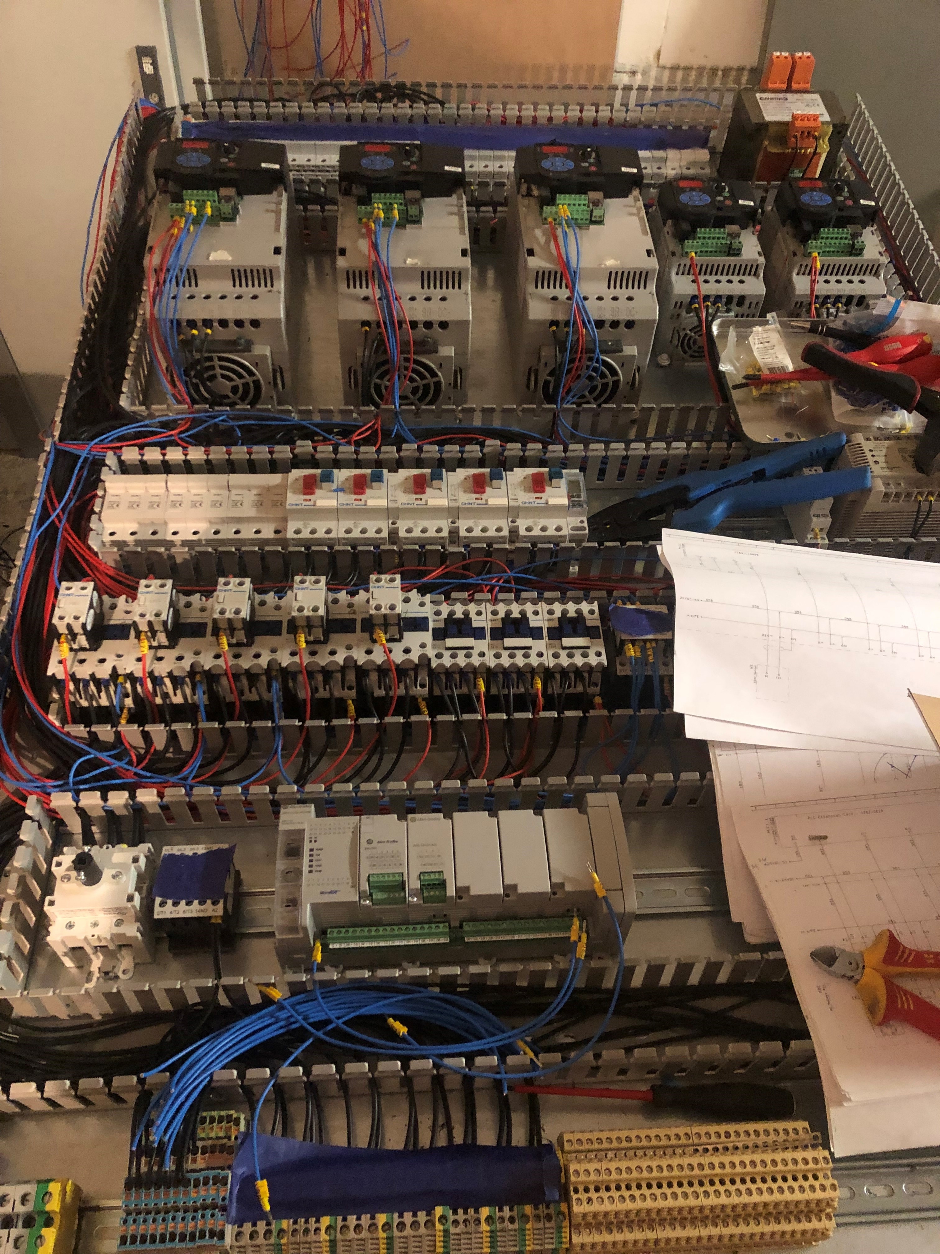 Custom marine electrical control cabinet under construction