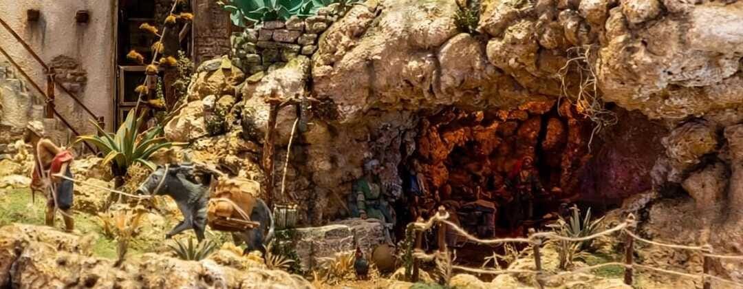 A miniature rocky landscape from a Maltese nativity crib
